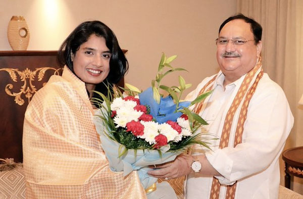 Why did Mithali Raj meet BJP's National President JP Nadda ? PC: Mithali Raj / Twitter